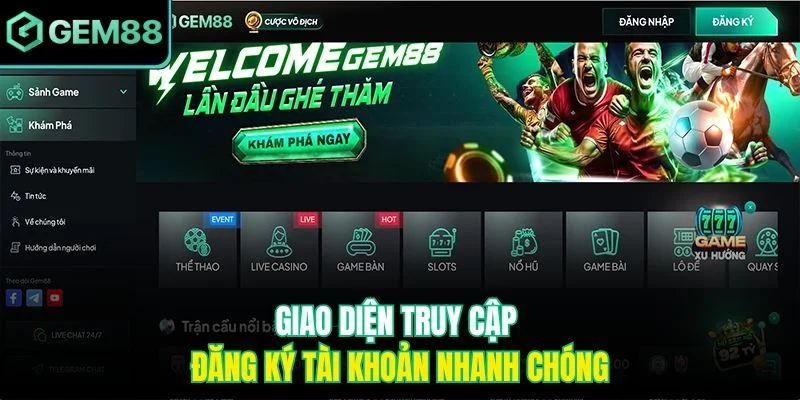 Giao diện truy cập đăng ký tài khoản nhanh chóng